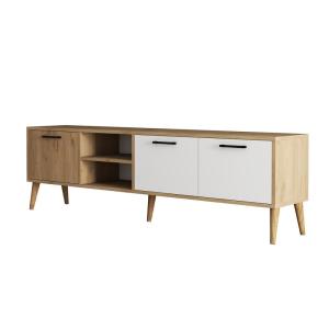 Meuble TV 2 niches 3 portes - L180 cm - Effet Blanc et Chên…
