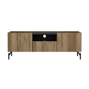Meuble TV 2 portes, 1 tiroir, 1 niche décor bois et noir ma…