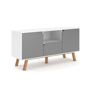 Meuble TV 2 portes 1 tiroir 1 niche L140 cm - Gris