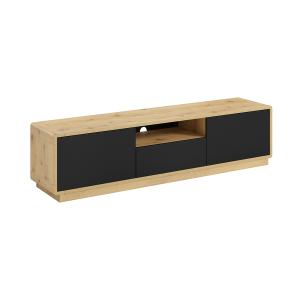 Meuble TV 2 portes 1 tiroir 180 cm stratifiés noir mat et b…
