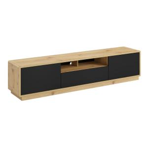 Meuble TV 2 portes 1 tiroir 200 cm stratifiés noir mat et b…