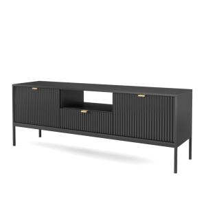 Meuble TV 2 portes 1 tiroir avec pieds métal noir 154x56 cm