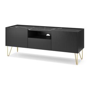 Meuble TV 2 portes 1 tiroir avec plateau effet marbre 144x5…