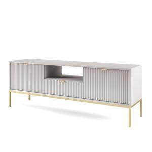 Meuble TV 2 portes 1 tiroir pieds métal doré 154x56 cm