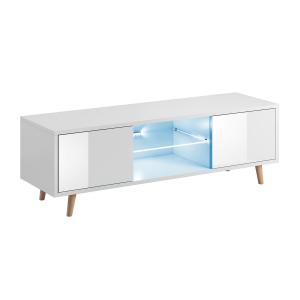 Meuble TV 2 portes 140 cm avec LED stratifiés blanc