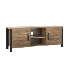 Meuble TV 2 portes 147 cm stratifiés beige noir