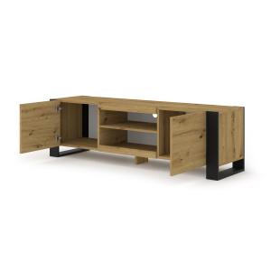 Meuble TV 2 portes 158 cm stratifiés beige et noir mat