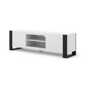 Meuble TV 2 portes 158 cm stratifiés blanc mat et noir mat