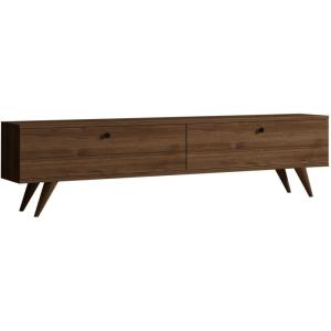 Meuble TV 2 portes 160x25x35 cm décor noyer