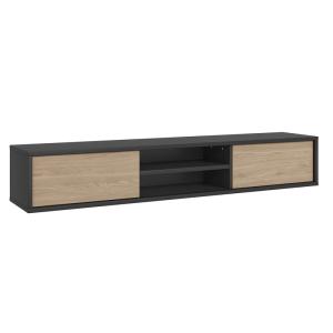 Meuble TV 2 portes 180 cm stratifiés beige et gris