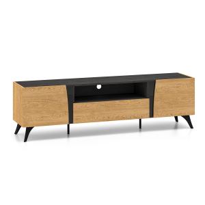 Meuble TV 2 portes 180 cm stratifiés beige et noir