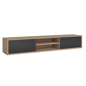 Meuble TV 2 portes 180 cm stratifiés gris et beige