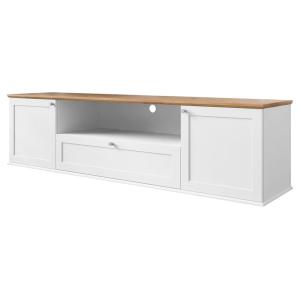 Meuble TV 2 portes 182cm effet bois et blanc