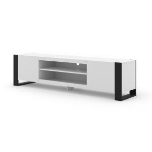 Meuble TV 2 portes 188 cm stratifiés blanc mat et noir mat