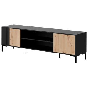 Meuble TV 2 portes 2 étagères 180cm effet bois et noir