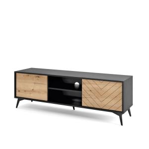 Meuble TV 2 portes 2 étagères en bois stratifié 154x50 cm