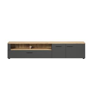 Meuble TV 2 portes, 2 niches, 1 abattant - L210 cm - Gris A…