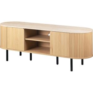 Meuble TV 2 portes 2 niches effet Chêne et Travertin 140 cm