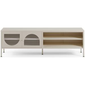 Meuble TV 2 portes 2 niches en métal beige 160 cm