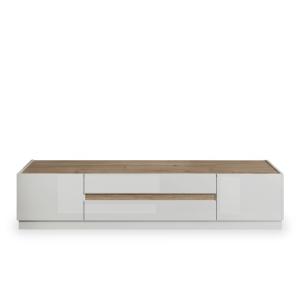 Meuble tv 2 portes 2 tiroir bois et blanc