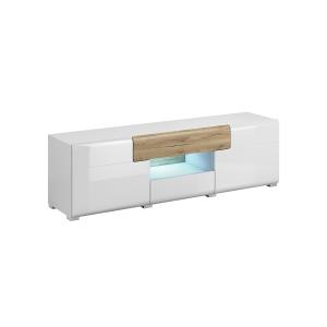 Meuble TV 2 portes 2 tiroirs 159 cm stratifiés blanc et boi…