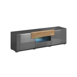 Meuble TV 2 portes 2 tiroirs 159 cm stratifiés gris et bois