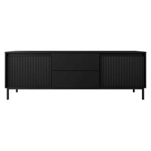 Meuble TV 2 portes 2 tiroirs 174cm blanc pieds en métal