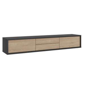 Meuble TV 2 portes 2 tiroirs 180 cm stratifiés beige et gri…
