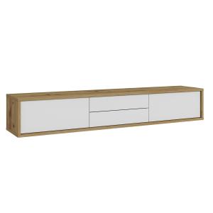 Meuble TV 2 portes 2 tiroirs 180 cm stratifiés blanc et bei…