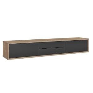 Meuble TV 2 portes 2 tiroirs 180 cm stratifiés gris et beig…