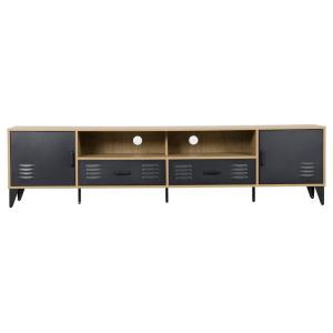 Meuble TV 2 portes 2 tiroirs 200cm effet bois et noir