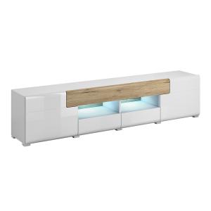 Meuble TV 2 portes 2 tiroirs 208 cm stratifiés blanc et boi…