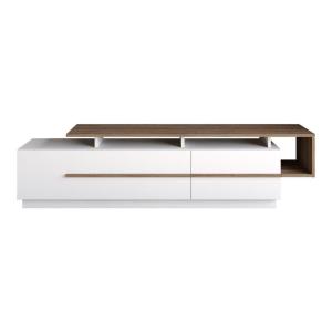 Meuble TV 2 portes abattantes L180 cm - Effet Noyer et Blanc