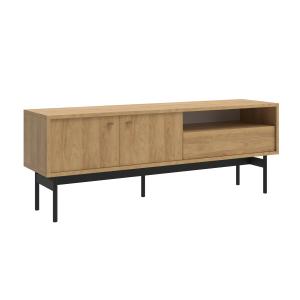 Meuble TV 2 portes avec tiroir aspect bois clair 154 cm