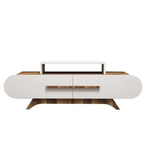 Meuble TV 2 portes décor noyer et blanc - L145 cm