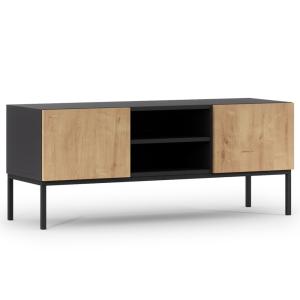 Meuble TV 2 portes effet 120cm bois et noir