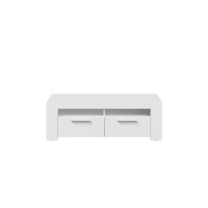 Meuble TV 2 portes et 2 niches de rangement L120cm - Blanc