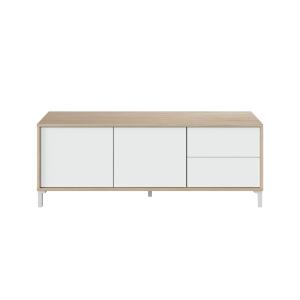 Meuble TV 2 portes et 2 tiroirs L130cm - Blanc / Bois