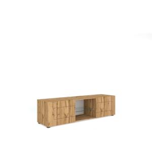 Meuble TV 2 portes et niche effet bois chêne nature 150x40x…