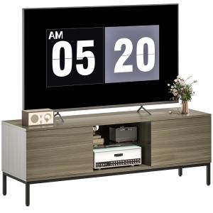 Meuble TV 2 portes étagère verre réglable panneau de partic…