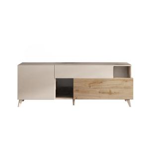 Meuble TV 2 portes L180 cm - Effet Beige et Chêne