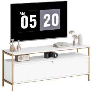 Meuble TV 2 portes rabattables et étagère ouverte cadre en…