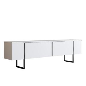 Meuble TV 2 portes rabattables L180 cm - Blanc et Noir