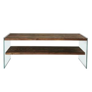 Meuble tv 2 tablettes l120cm bois massif et verre trempé tr…