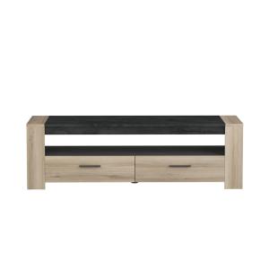 Meuble TV 2 Tiroirs 1 Large Niche L151,7 cm - Décor chêne e…