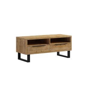 Meuble TV 2 tiroirs 124 cm stratifiés beige et métal