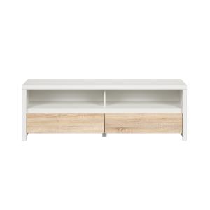 Meuble TV 2 tiroirs 143 cm stratifiés beige et blanc