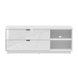 Meuble TV 2 tiroirs 156 cm stratifiés blanc