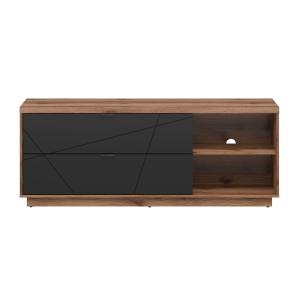 Meuble TV 2 tiroirs 156 cm stratifiés noir et bois