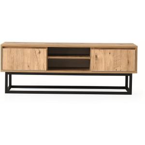 Meuble TV 2 tiroirs 2 niches effet bois 180 cm